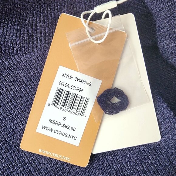 NEW Cyrus Womens Small Sweater Waffle Knit Turtle Cowl Neck Navy Blue Preppy - Picture 9 of 10